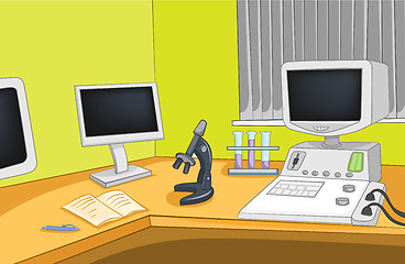 Image showing Cartoon background of physics laboratory.
