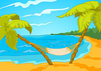 Image showing Cartoon background of tropical beach and sea.