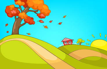 Image showing Cartoon background of countryside in autumn.