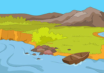 Image showing Cartoon background of mountain lake.