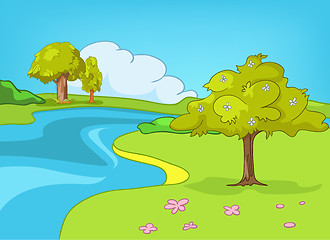 Image showing Cartoon background of summer landscape.