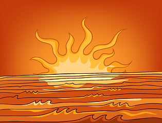 Image showing Cartoon background of sunset landscape.