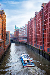 Image showing Hamburg city canal and brick buildings