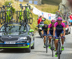 Image showing Three Cyclists in Mountains - Tour de France 2015