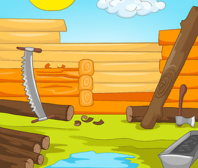 Image showing Cartoon background of rural house construction.