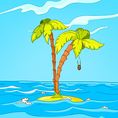 Image showing Cartoon background of tropical island and sea.