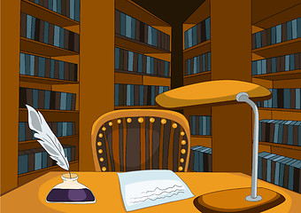 Image showing Cartoon background of vintage library room.