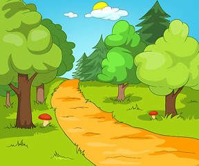 Image showing Cartoon background of forest landscape.