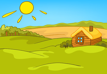 Image showing Cartoon background of countryside summer landscape