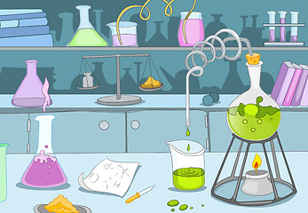 Image showing Cartoon background of chemical laboratory.