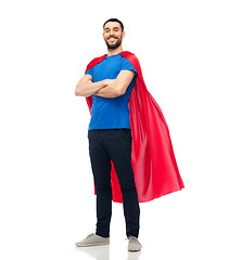 Image showing happy man in red superhero cape