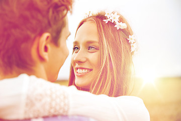 Image showing happy smiling young hippie couple outdoors