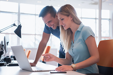 Image showing Group of young people employee workers with computer