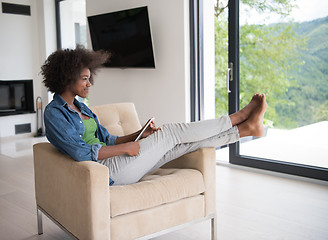 Image showing african american woman at home with digital tablet