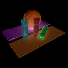 Image showing karemat and fitness ball. 3D illustration