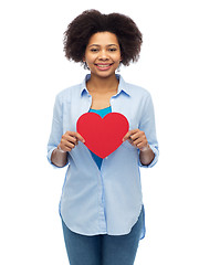 Image showing happy african american woman with red heart shape