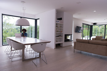 Image showing African American woman in the living room