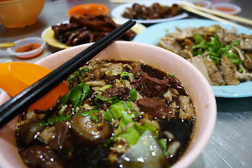 Image showing Penang duck kway chap, noodle rolls in soup