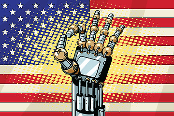 Image showing Robot OK gesture, the US flag