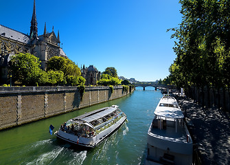 Image showing Boats near Notre Dame