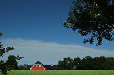 Image showing Red house in Danish landscapes in the summer