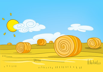 Image showing Cartoon background of field with straw bales.