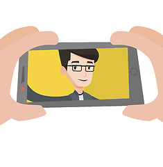 Image showing Young man making selfie vector illustration.