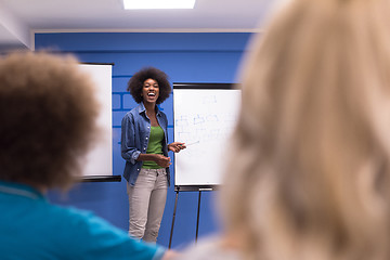 Image showing Black woman Speaker Seminar Corporate Business Meeting Concept