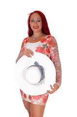 Image showing Beautiful woman with white hat.