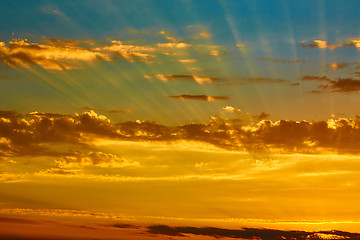 Image showing good red sunset over darken sea