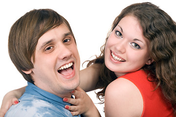 Image showing Portrait of  the smiling young couple. Isolated.