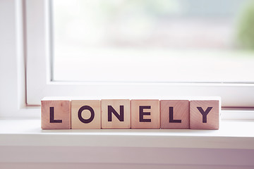 Image showing Lonely sign in a bright window