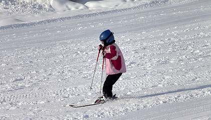 Image showing Little skier on ski slope 