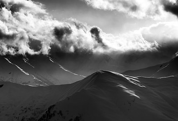 Image showing Black and white on evening mountain and sunlight clouds