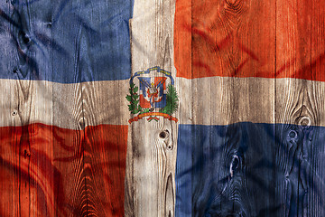 Image showing National flag of Dominican Republic, wooden background