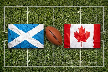 Image showing Scotland vs. Canada flags on rugby field