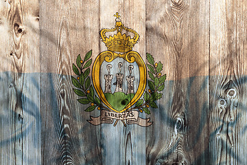 Image showing National flag of San Marino, wooden background