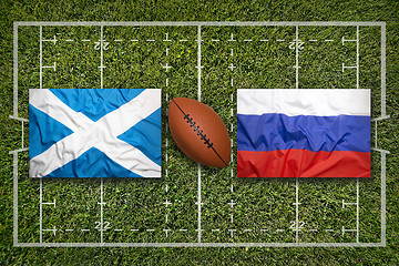 Image showing Scotland vs. Russia flags on rugby field