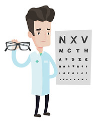 Image showing essional ophthalmologist holding eyeglasses.