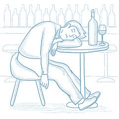 Image showing Drunk man sleeping in bar vector illustration.