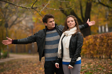 Image showing Happy young Couple in Autumn Park