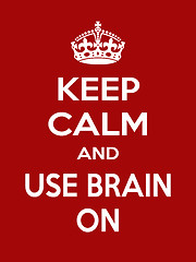 Image showing Vertical rectangular red-white motivation use brain poster based in vintage retro style Keep clam