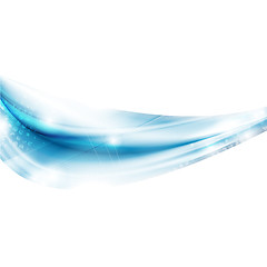 Image showing Bright blue glowing abstract waves on white background
