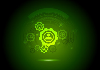 Image showing Abstract communication background with gears and icons. Technology design