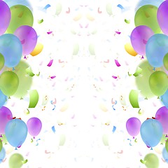 Image showing Bright balloons and confetti background