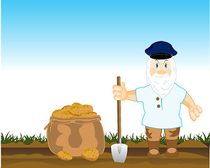 Image showing Farmer digs potatoes