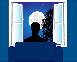 Image showing Man peers into window