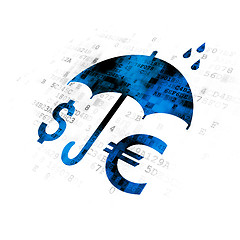 Image showing Safety concept: Money And Umbrella on Digital background