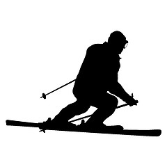 Image showing Mountain skier speeding down slope. sport silhouette