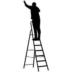 Image showing Silhouette worker climbing the ladder. illustration